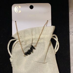 Gold tone onyx stone necklace